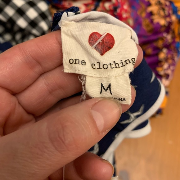 🌵 Beautiful Navy Blue Mini Dress with White Sparrow Bird Print and Piping Sz M - Picture 7 of 7